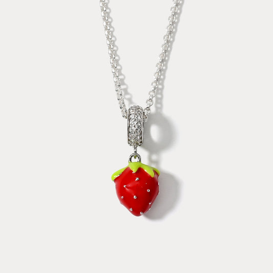 Silver Strawberry Pendant Necklace