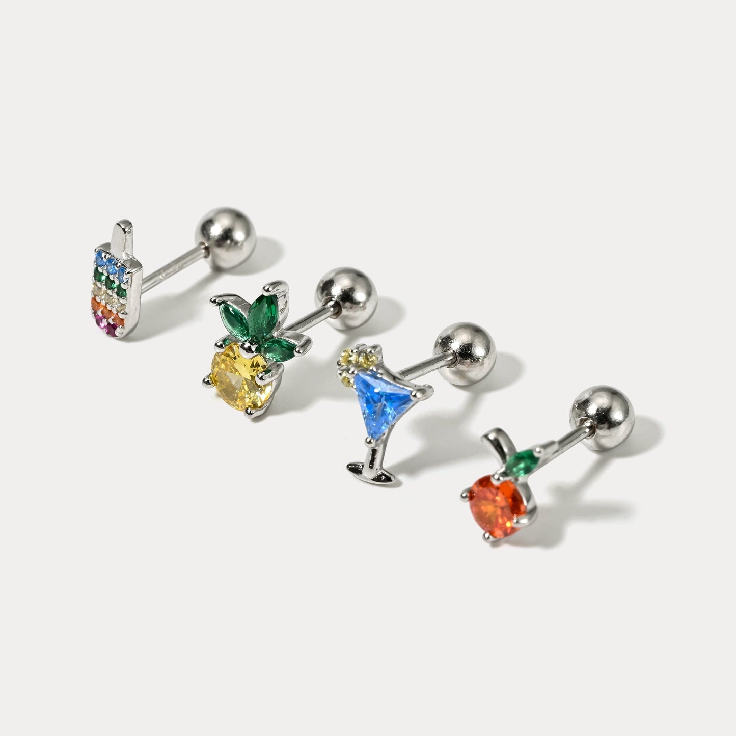 Silver Fruit Earrings Set