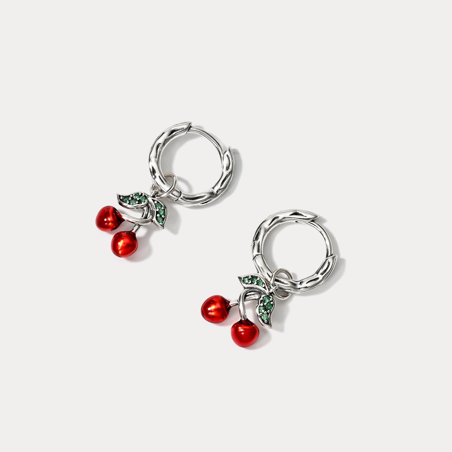 Silver Cherry Hoop Earrings