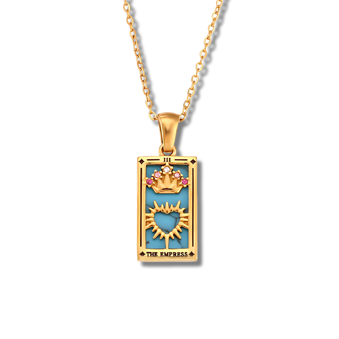 The Empress - Tarot Card 18k | Silver Dainty Necklace with Blue Enamel