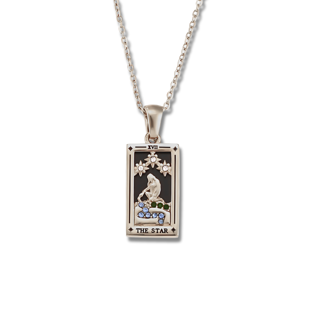 The Star - Tarot card Dainty 18k | Silver Necklace with Black Enamel