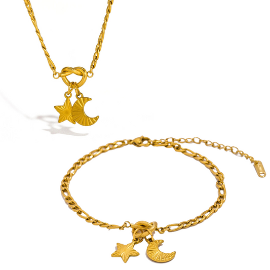 Star & Moon - Gold Necklace and Bracelet Set