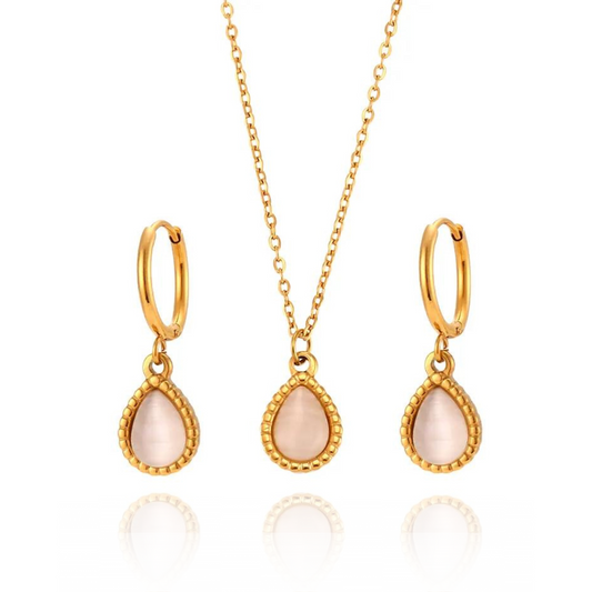 Harmony Stones - Dainty White Quartz 18k Necklace and Earrings Set