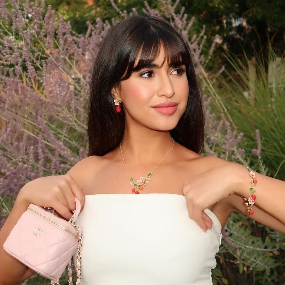 Raspberry Flower Enamel Earrings