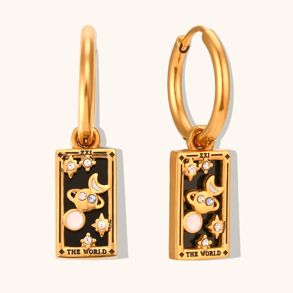 The World - Tarot Card Gold | Silver Hoop Earrings
