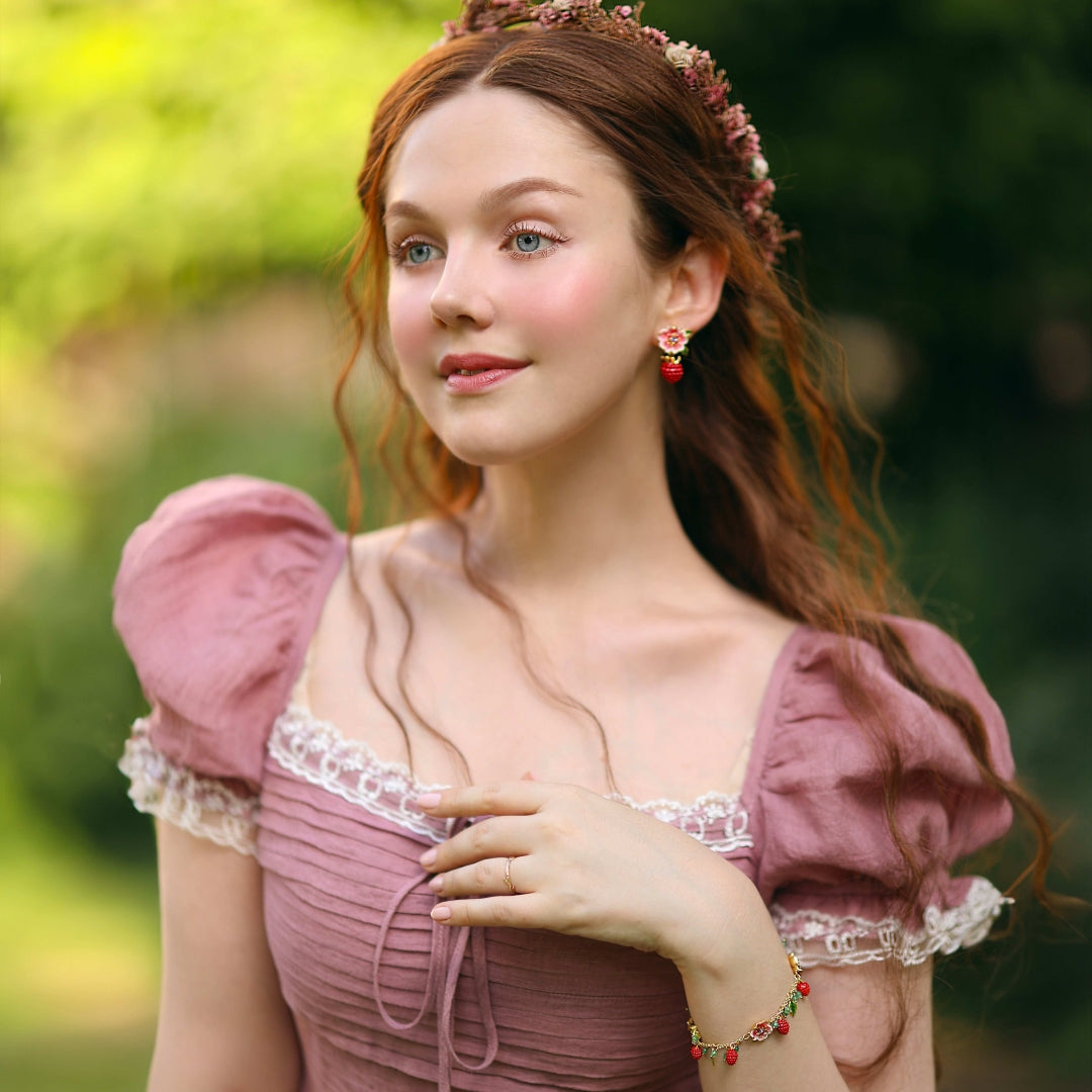 Raspberry Flower Enamel Earrings