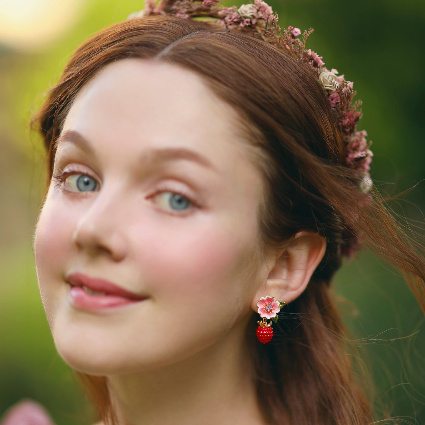 Raspberry Flower Enamel Earrings