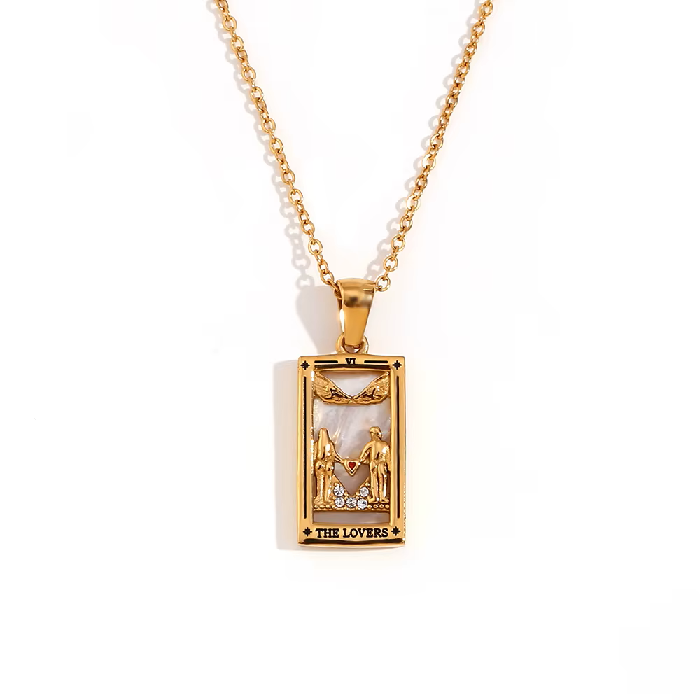 The Lovers - Gold Tarot card Dainty Necklace