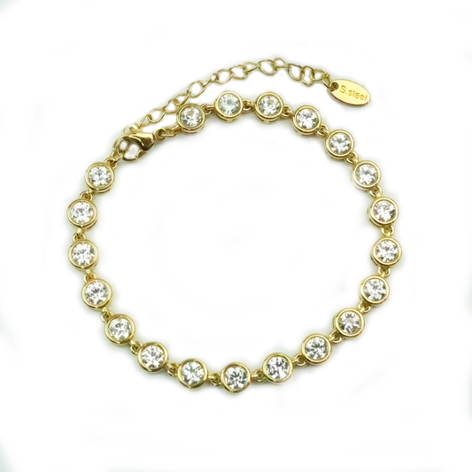 Lumière -  White Round Bezel Gold Bracelet