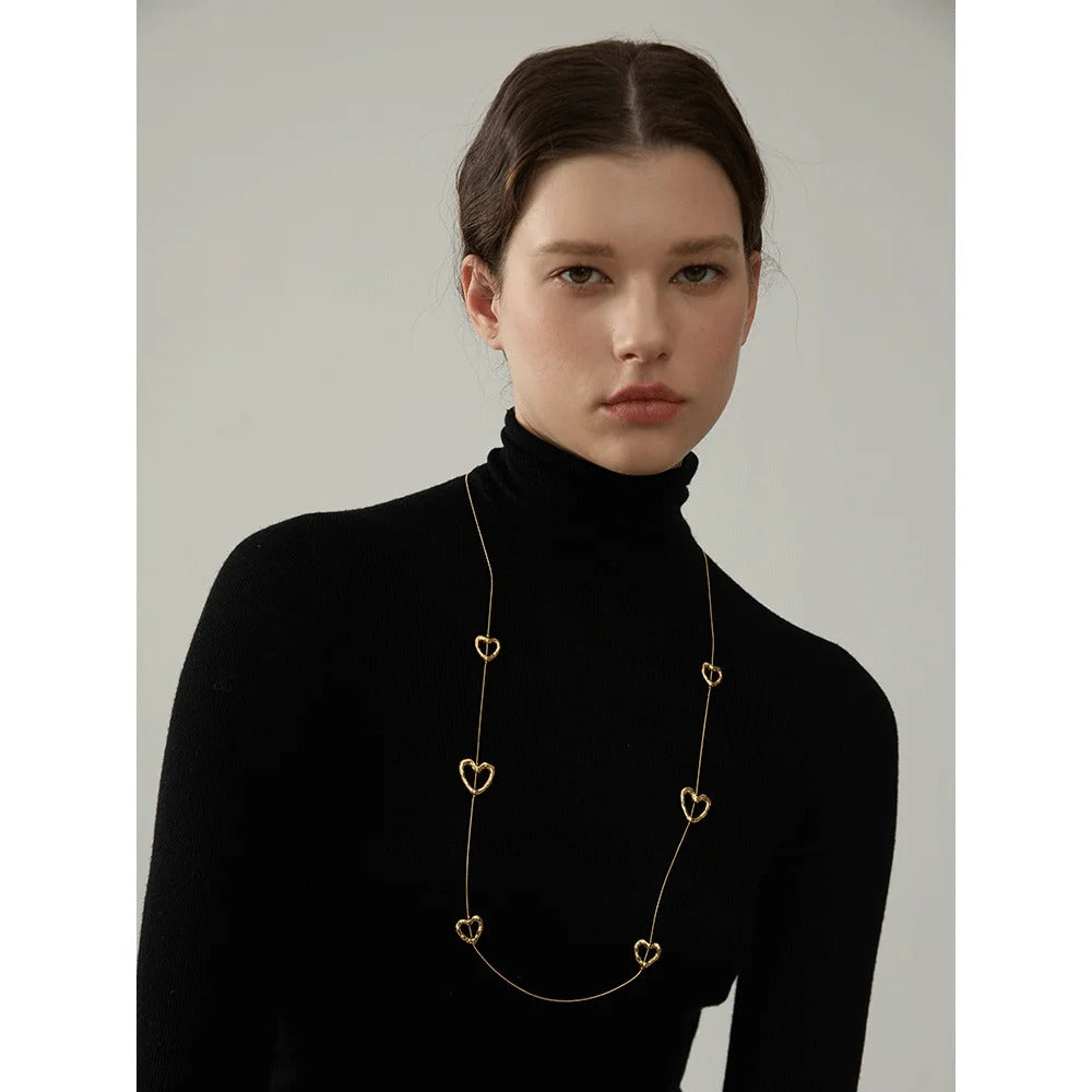 Eternal Devotion: Gold Hammered Heart Long Necklace