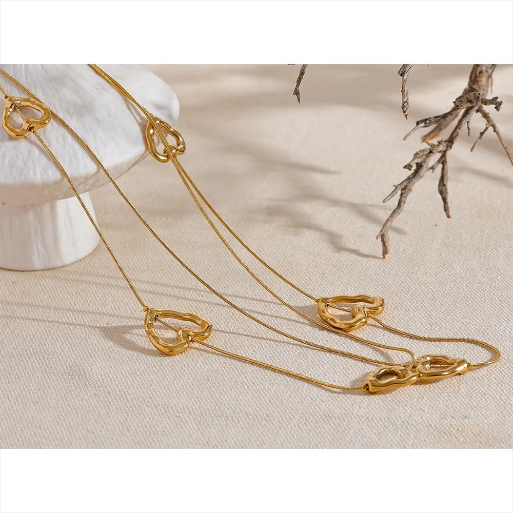 Eternal Devotion: Gold Hammered Heart Long Necklace