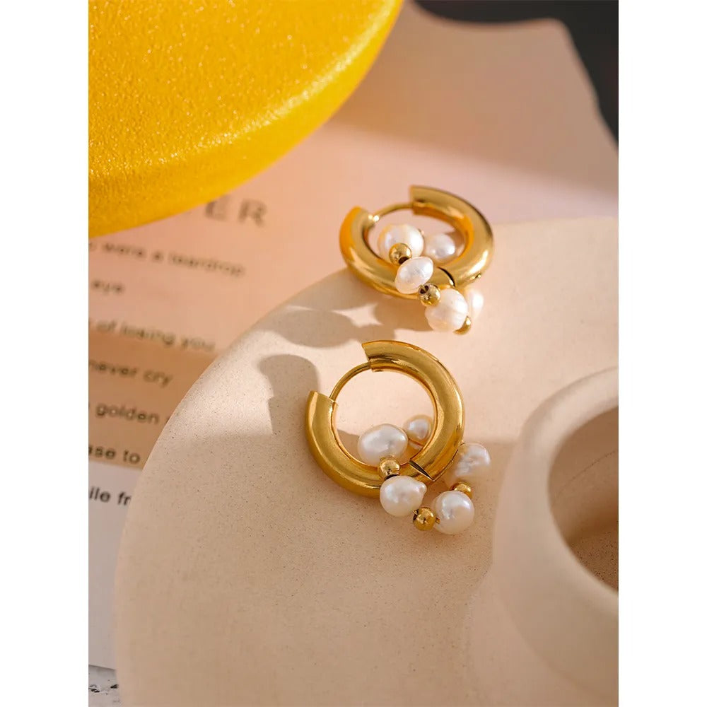 Pearl Crescents - 18k Hoop Earrings with Pearls