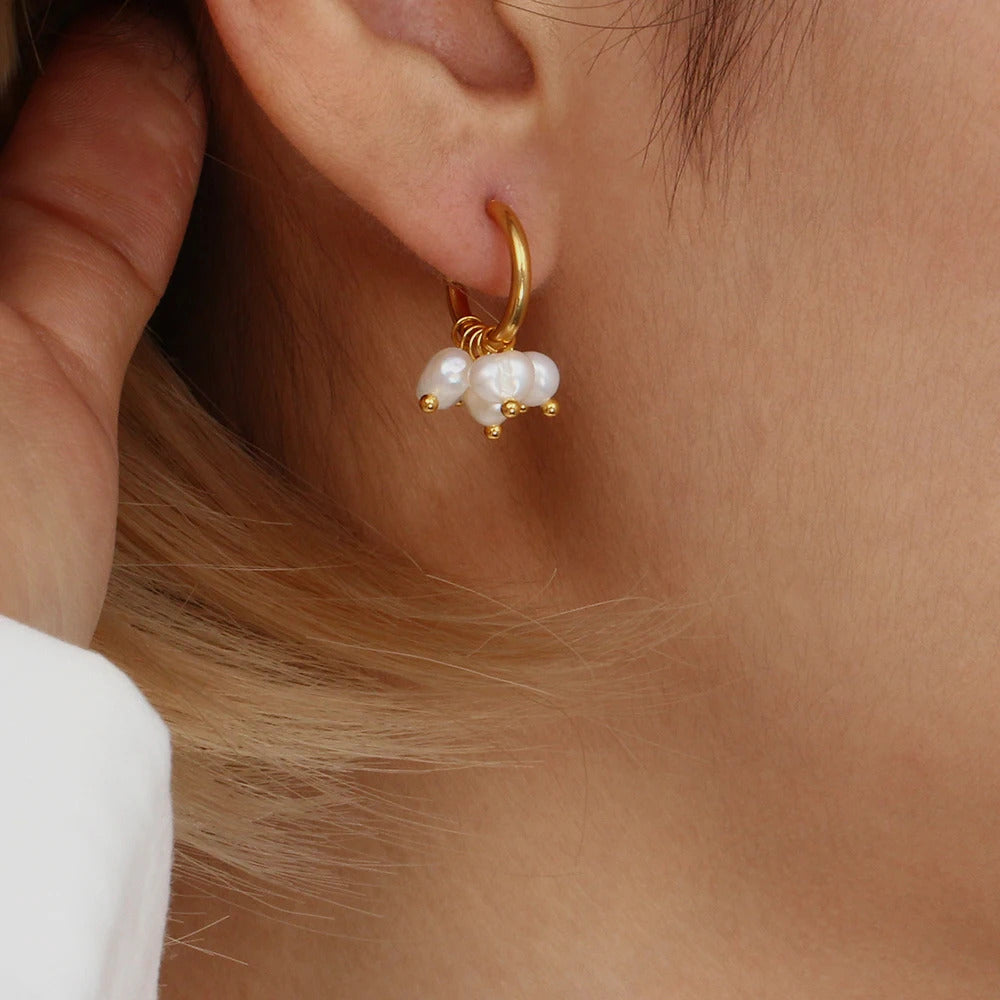 Gold Hoop Earrings with Pearls