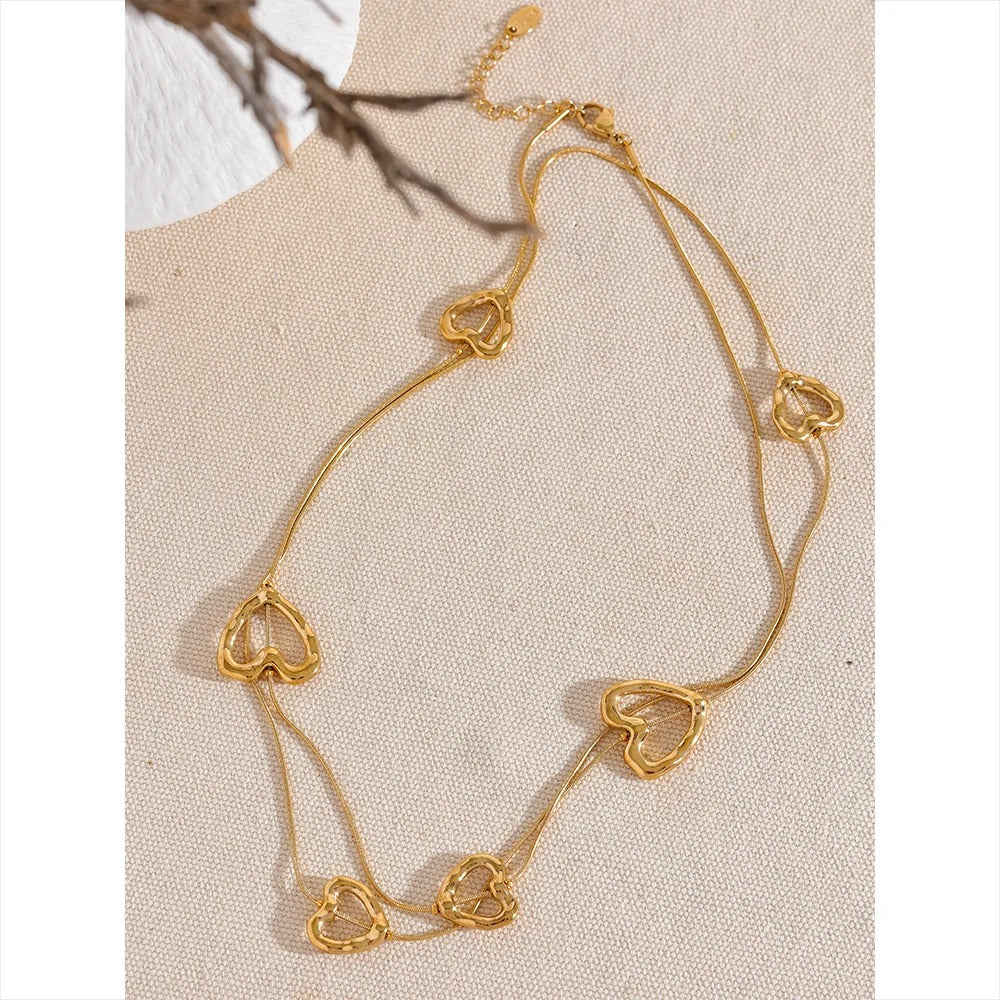 Eternal Devotion: Gold Hammered Heart Long Necklace