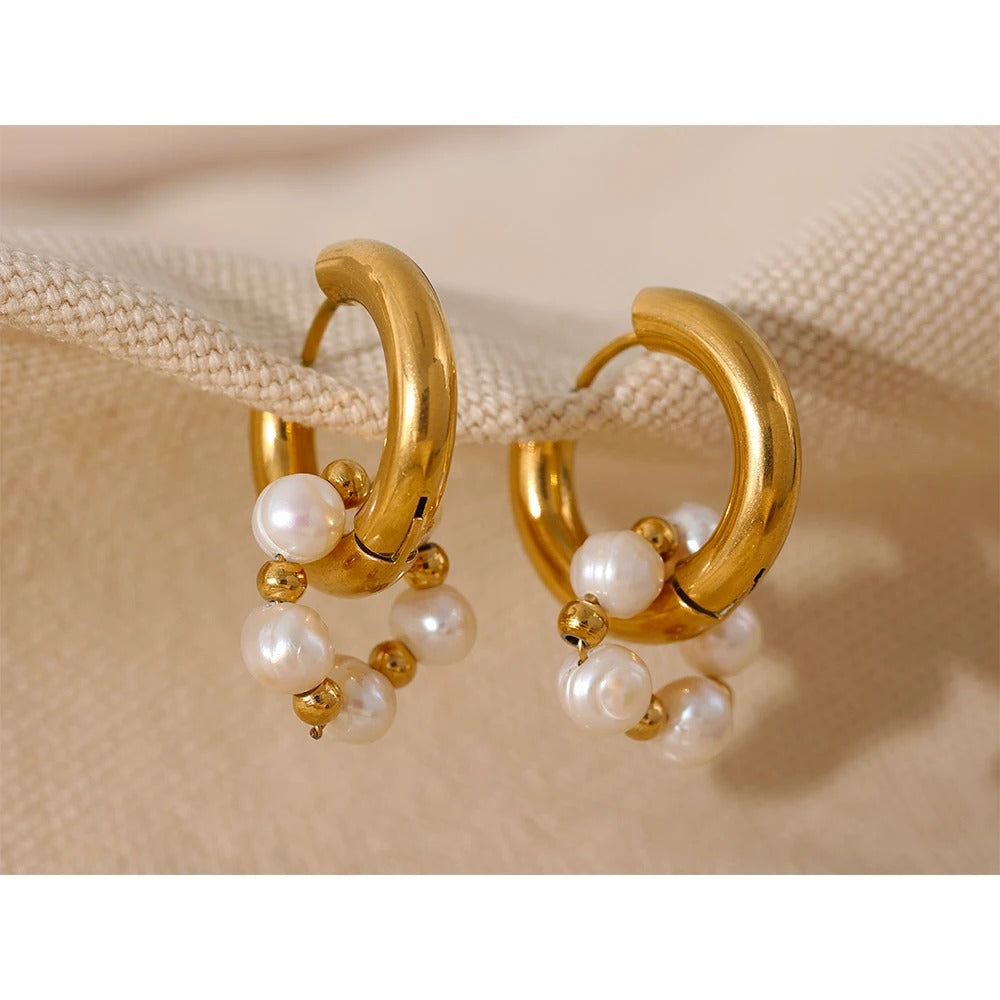 Pearl Crescents - 18k Hoop Earrings with Pearls