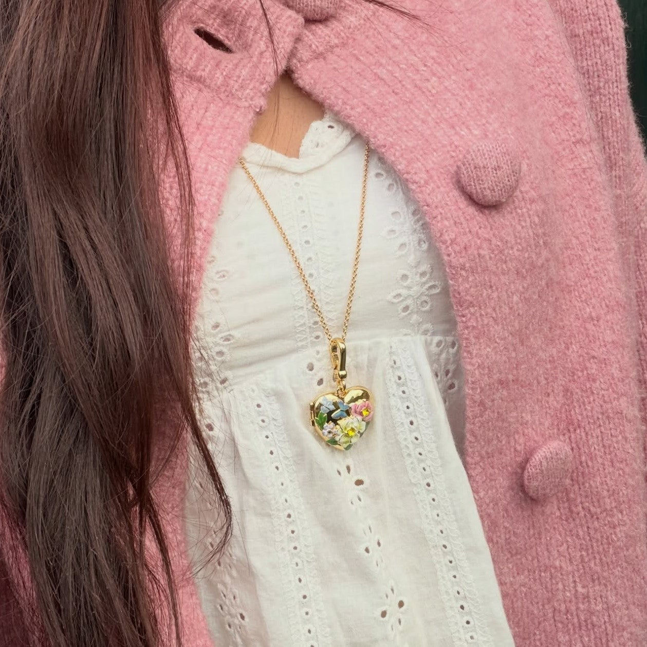 Flower Heart Shaped Locket Necklace