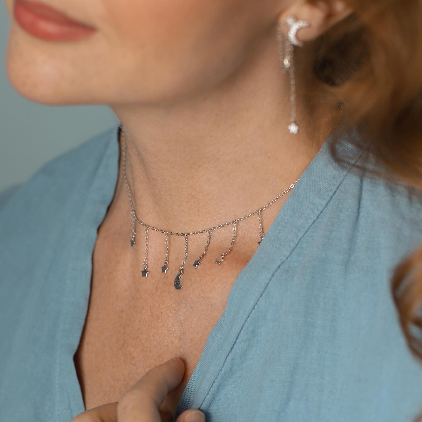 Moon and Star Drop Earrings