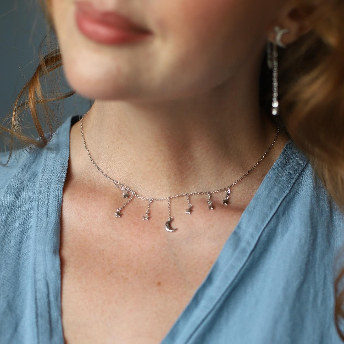 Moon and Star Drop Earrings