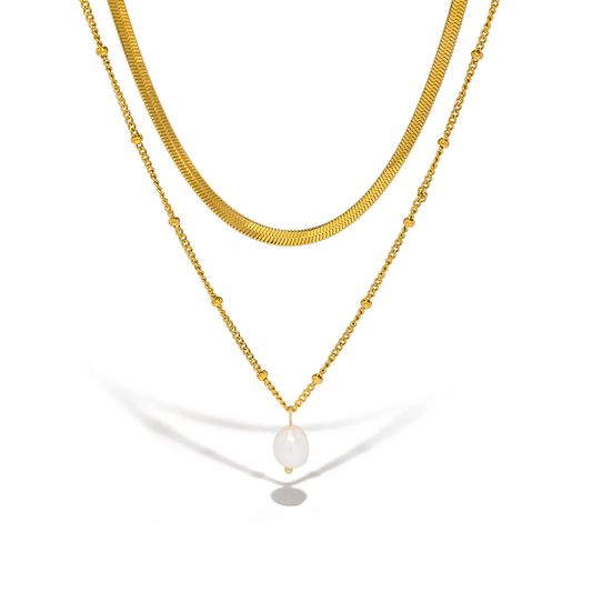 Pure Essence- Pearl Double Layer Gold Necklace