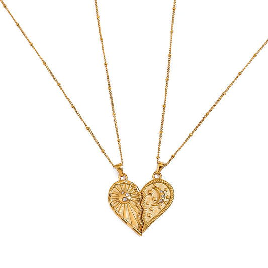 Eternal Bond – Sun & Moon Heart Necklace Set