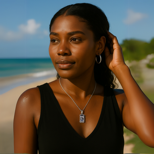 Temperance - Silver Tarot card Dainty Necklace with Black Enamel