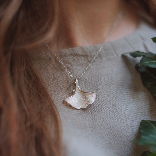 Silver Ginkgo Leaf Necklace