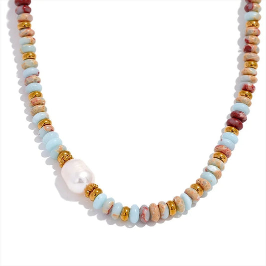 Open and Balanced - Jasper Necklace with Pearl