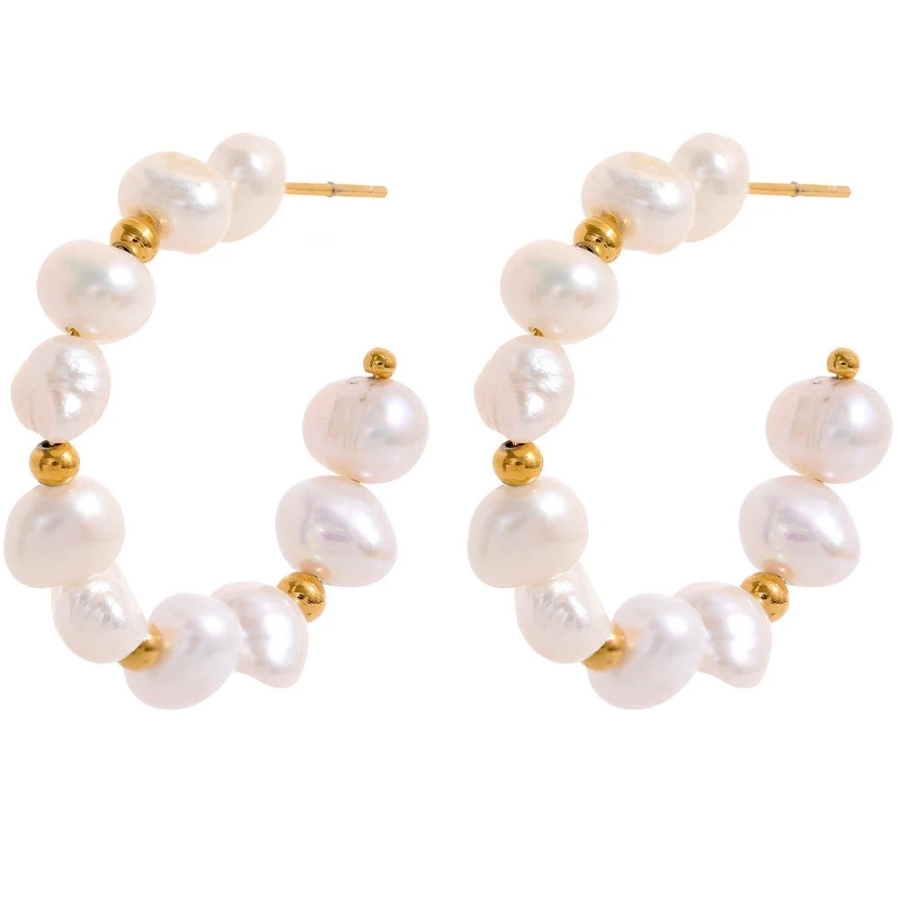 Dreamweave: Irregular Pearl Gold Earrings Hoops