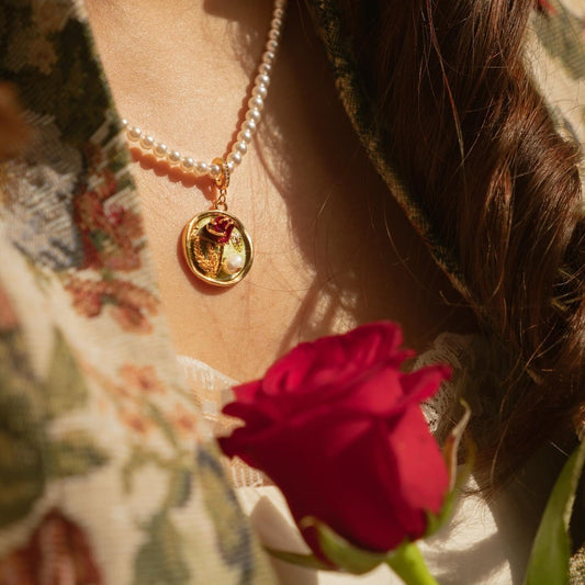 Rose Pendant Oil Painting Necklace