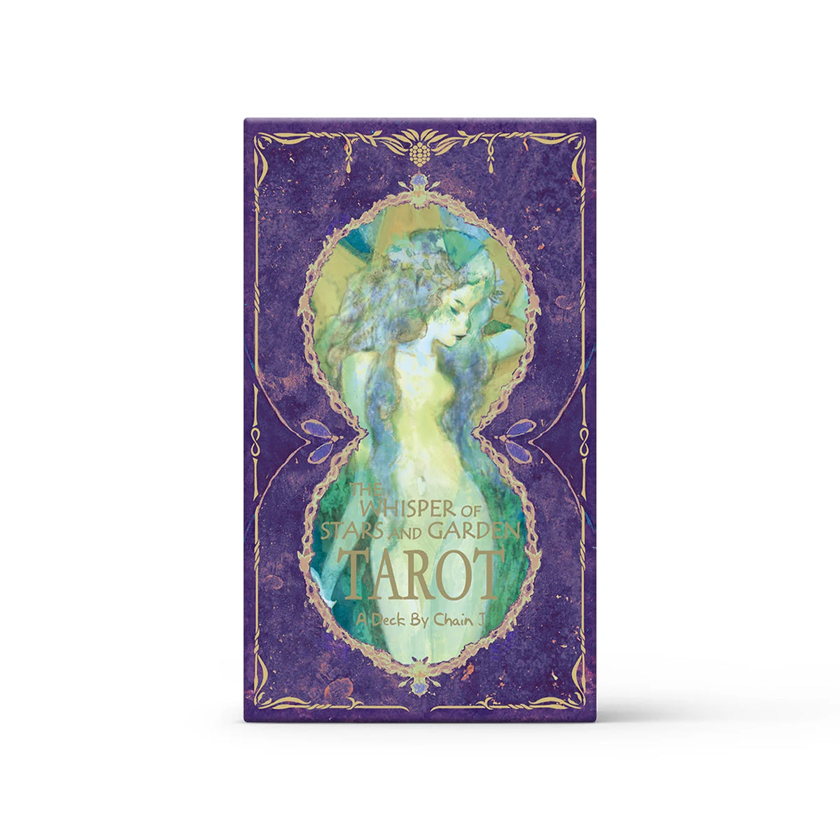The Whisper of Stars and Garden Tarot Self Edition purple deck box with ethereal woman and botanical artwork