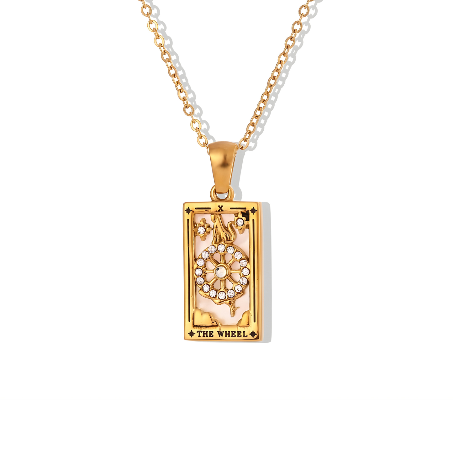 The Wheel - Tarot card Dainty 18k | Silver Necklace with Mother of Pearl