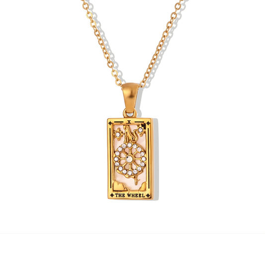 The Wheel - Tarot card Dainty 18k | Silver Necklace with Mother of Pearl