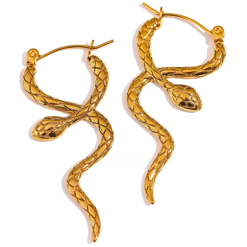 Snake Gold Hinge Hoop Earrings