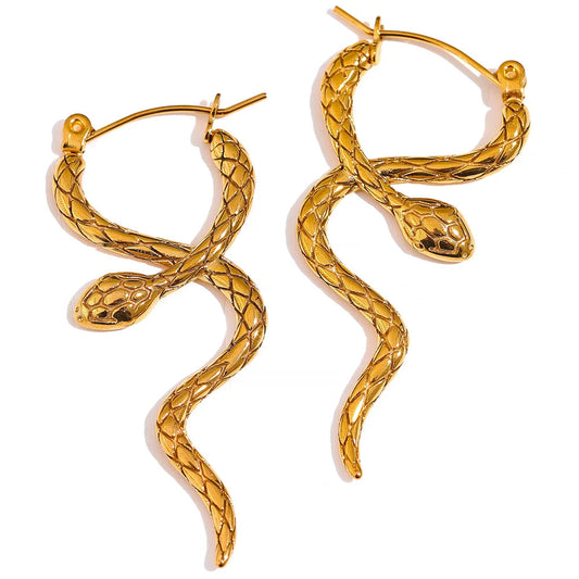 Snake Gold Hinge Hoop Earrings