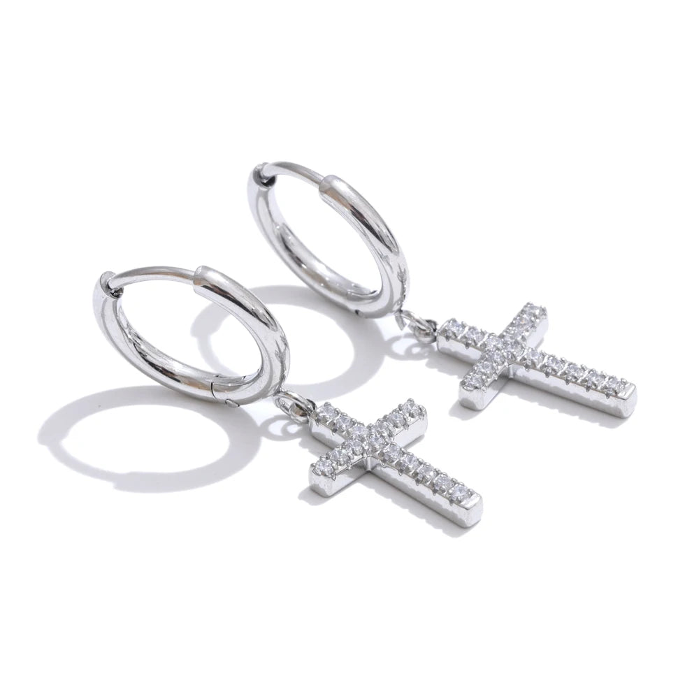 Dainty Cross Earrings Gold / Silver with Crystals