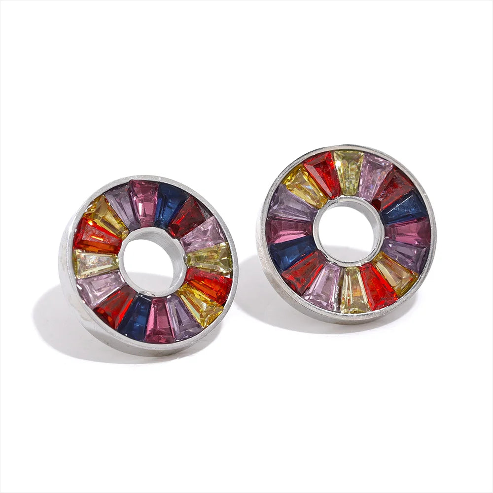 Vibrant - Rainbow Round Gold Stud Earrings