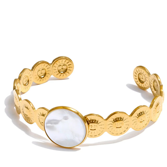 Selene - Mother of Peal Gold Bangle