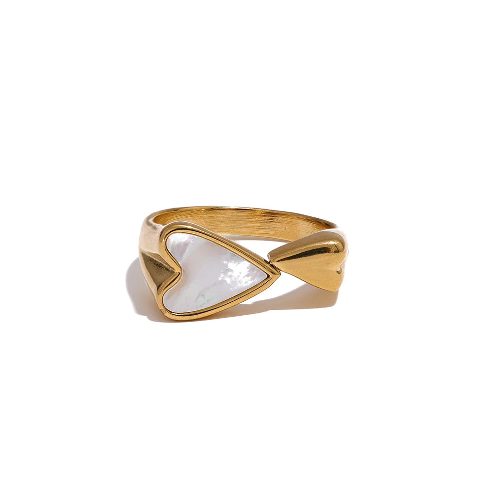 Seraphine - Heart Adjustable Ring with Mother of Pearl