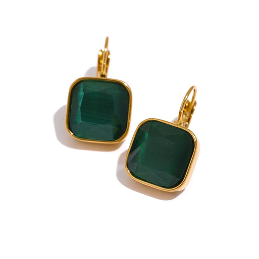 Devoted - Gold Earrings with Green Agate